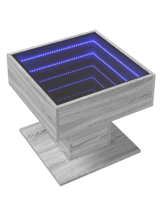 Sohvapöytä LED-valoilla harmaa Sonoma 50x50x45 cm tekninen puu