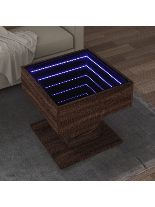 Sohvapöytä LED-valoilla ruskea tammi 50x50x45 cm tekninen puu