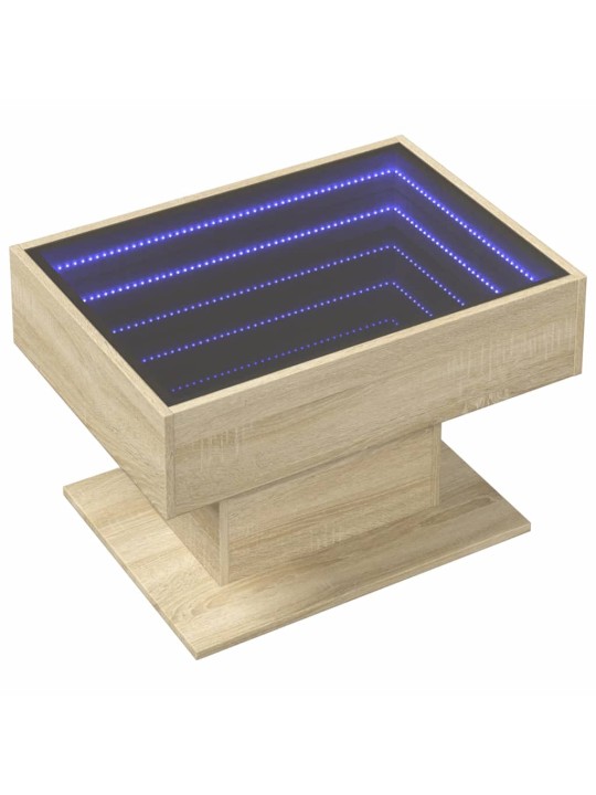 Sohvapöytä LED-valoilla Sonoma-tammi 70x50x45 cm tekninen puu