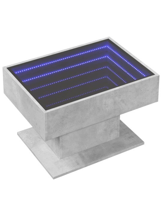 Sohvapöytä LED-valoilla betoninharmaa 70x50x45 cm tekninen puu