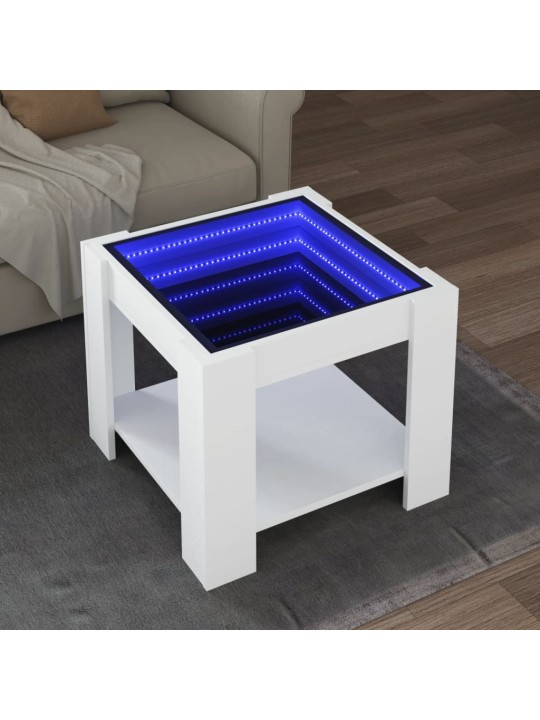 Sohvapöytä LED-valoilla valkoinen 53x53x45 cm tekninen puu