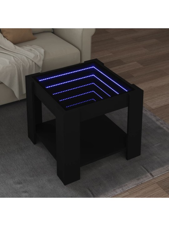 Sohvapöytä LED-valoilla musta 53x53x45 cm tekninen puu