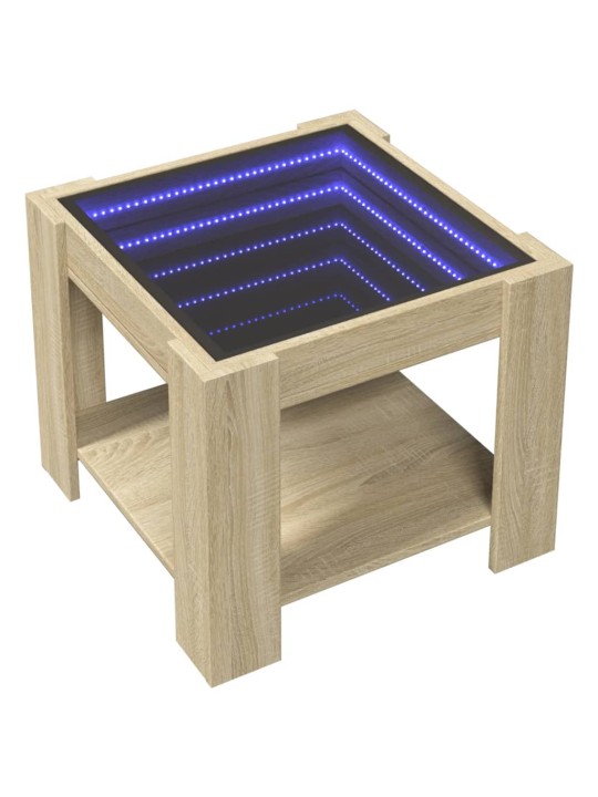 Sohvapöytä LED-valoilla Sonoma-tammi 53x53x45 cm tekninen puu