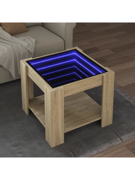 Sohvapöytä LED-valoilla Sonoma-tammi 53x53x45 cm tekninen puu