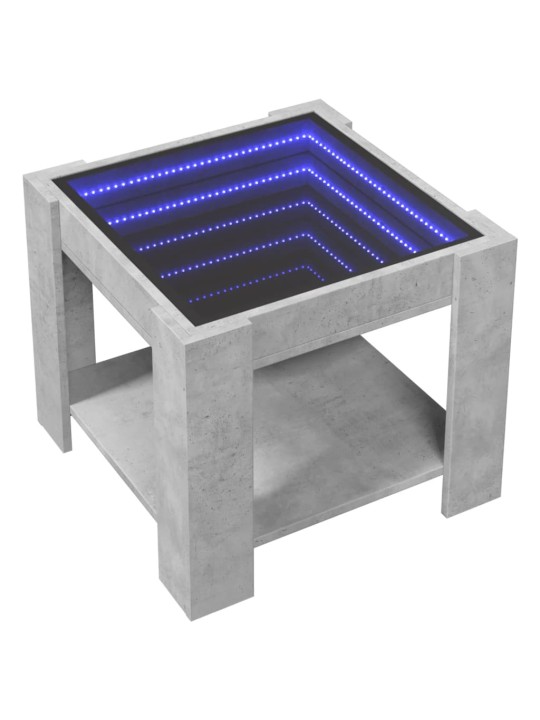 Sohvapöytä LED-valoilla betoninharmaa 53x53x45 cm tekninen puu