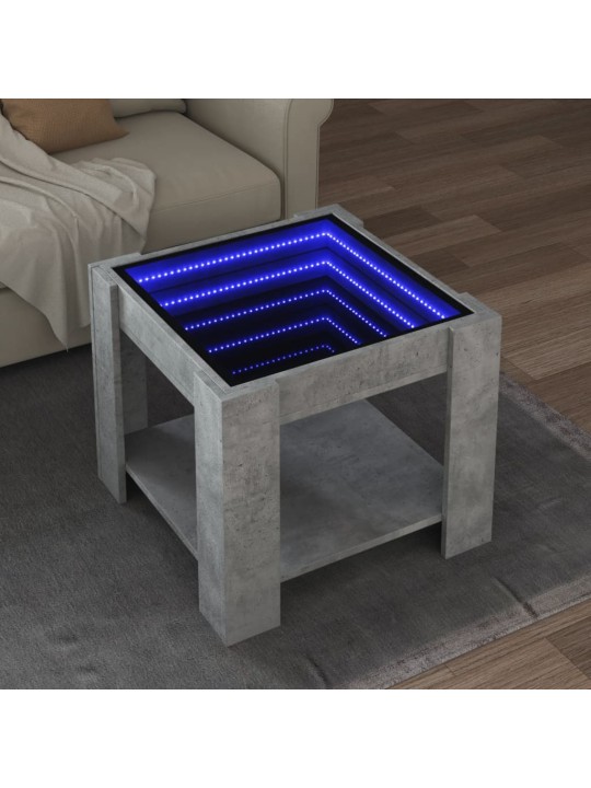 Sohvapöytä LED-valoilla betoninharmaa 53x53x45 cm tekninen puu