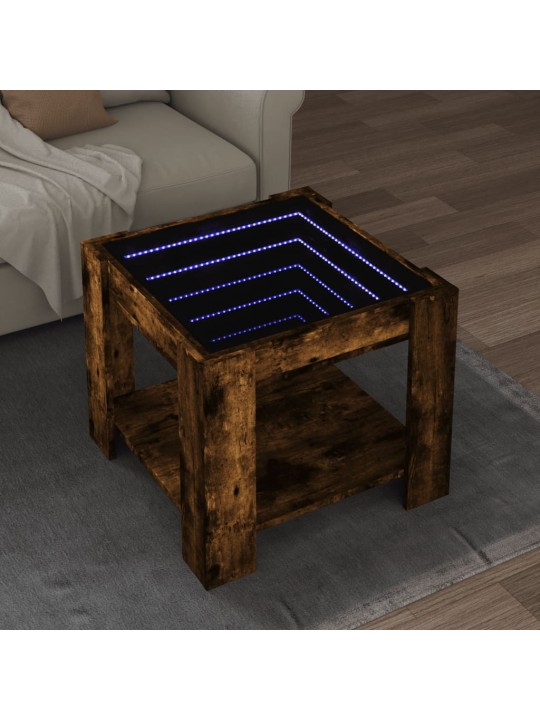 Sohvapöytä LED-valoilla savutammi 53x53x45 cm tekninen puu