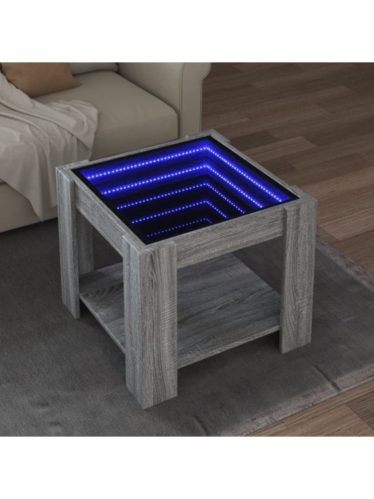 Sohvapöytä LED-valoilla harmaa Sonoma 53x53x45 cm tekninen puu