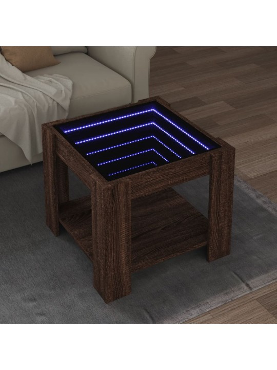 Sohvapöytä LED-valoilla ruskea tammi 53x53x45 cm tekninen puu