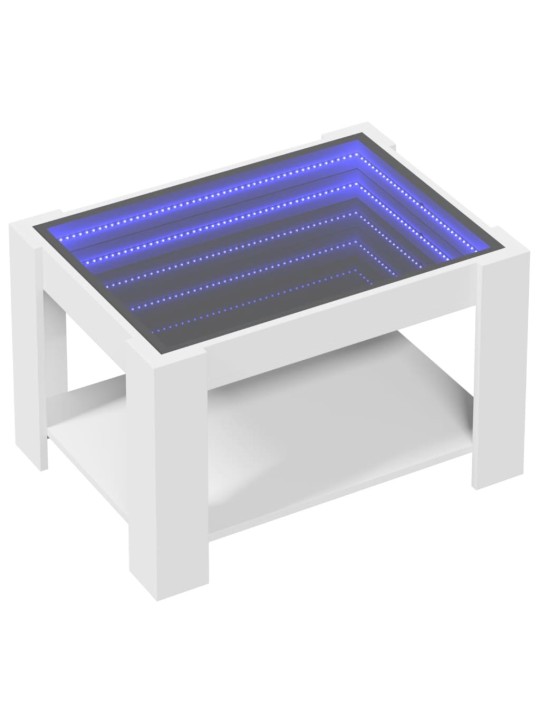 Sohvapöytä LED-valoilla valkoinen 73x53x45 cm tekninen puu