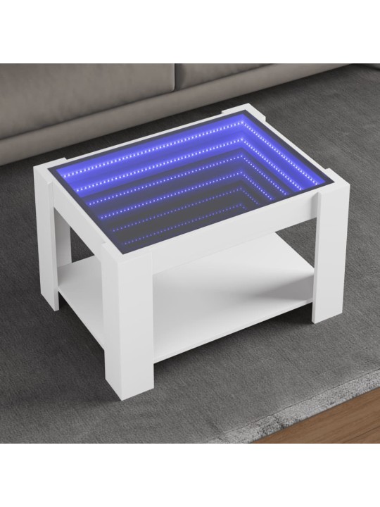 Sohvapöytä LED-valoilla valkoinen 73x53x45 cm tekninen puu