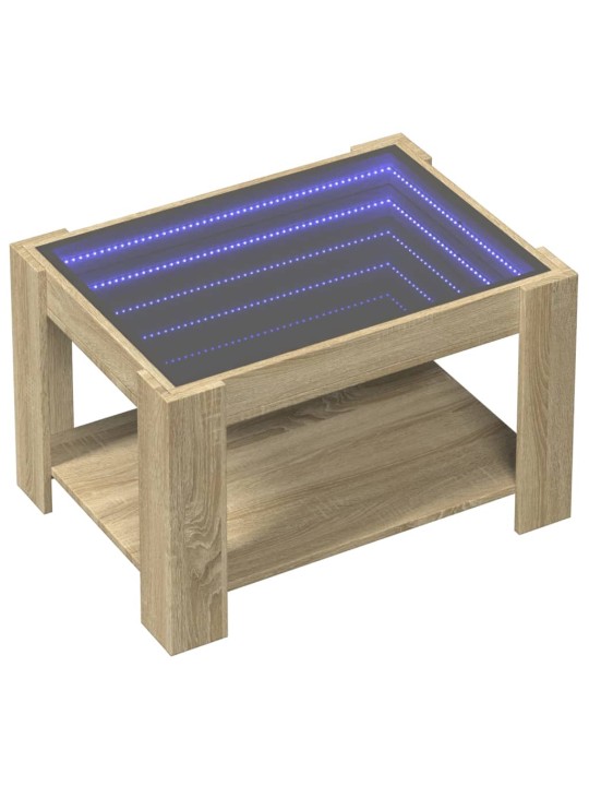 Sohvapöytä LED-valoilla Sonoma-tammi 73x53x45 cm tekninen puu