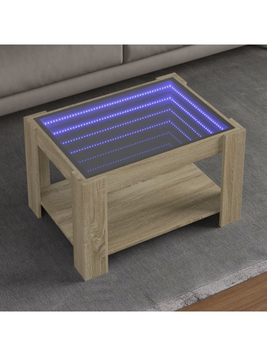 Sohvapöytä LED-valoilla Sonoma-tammi 73x53x45 cm tekninen puu