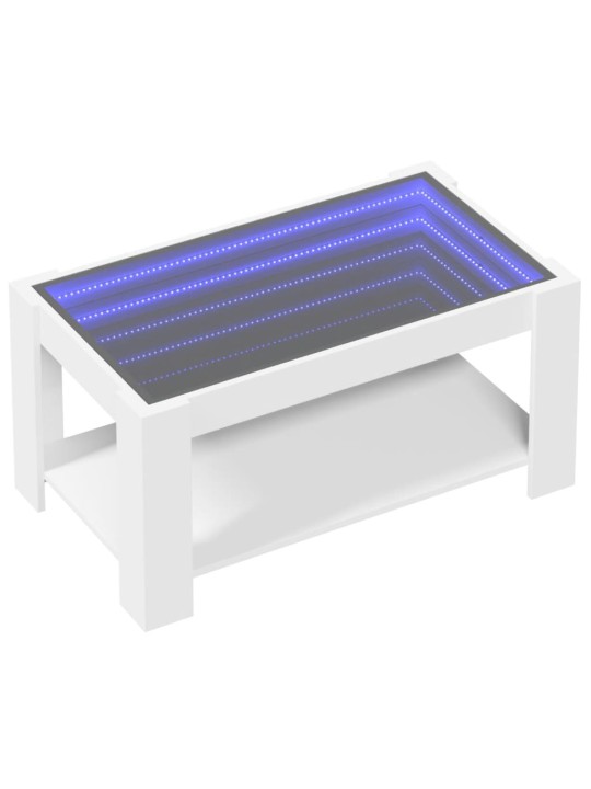 Sohvapöytä LED-valoilla valkoinen 93x53x45 cm tekninen puu