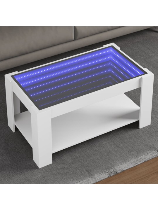 Sohvapöytä LED-valoilla valkoinen 93x53x45 cm tekninen puu