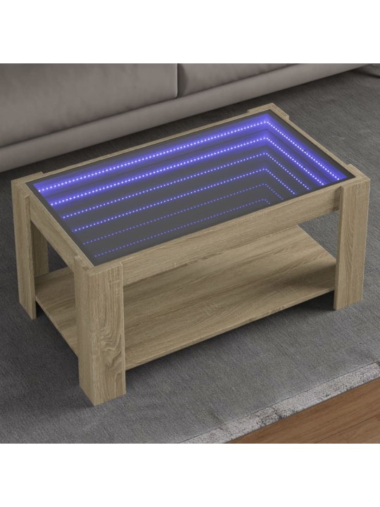 Sohvapöytä LED-valoilla Sonoma-tammi 93x53x45 cm tekninen puu