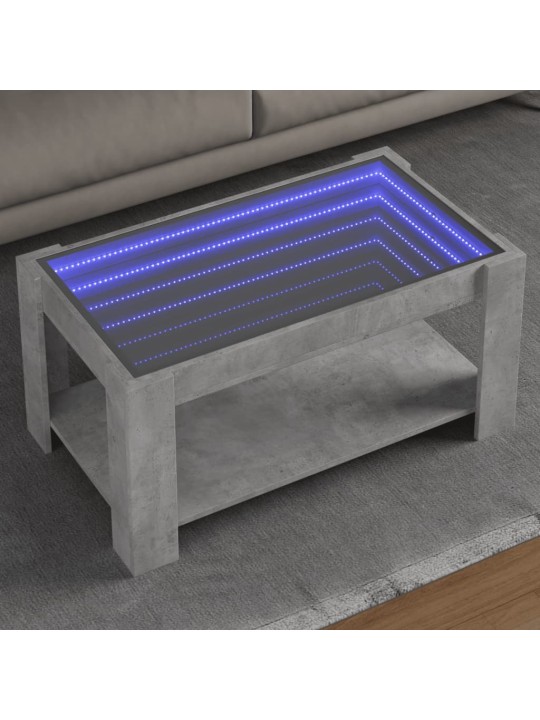 Sohvapöytä LED-valoilla betoninharmaa 93x53x45 cm tekninen puu