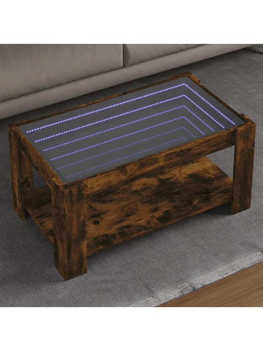 Sohvapöytä LED-valoilla savutammi 93x53x45 cm tekninen puu