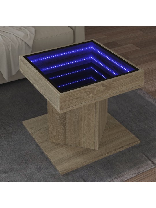 Sohvapöytä LED-valoilla Sonoma-tammi 50x50x45 cm tekninen puu