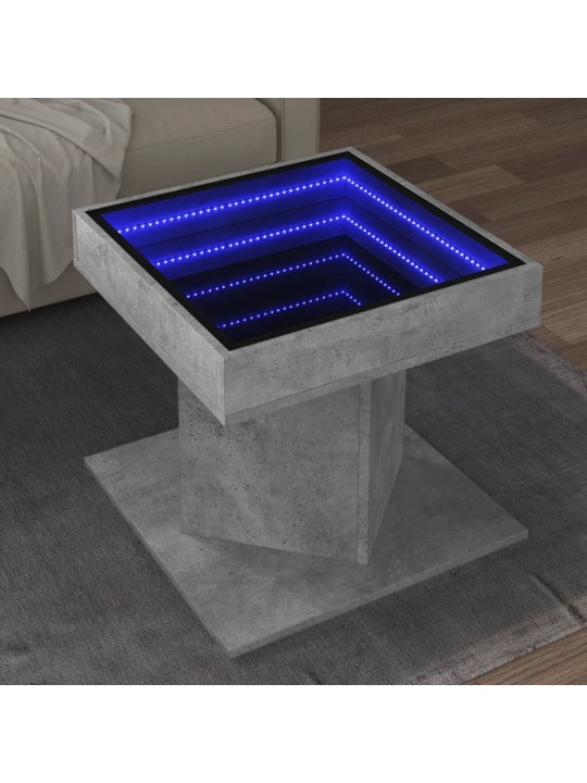 Sohvapöytä LED-valoilla betoninharmaa 50x50x45 cm tekninen puu