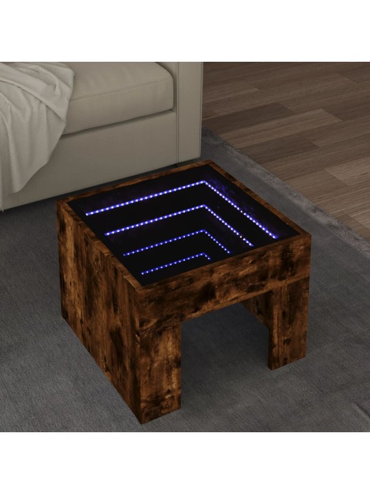 Sohvapöytä Infinity LED-valoilla savutammi 40x40x30 cm