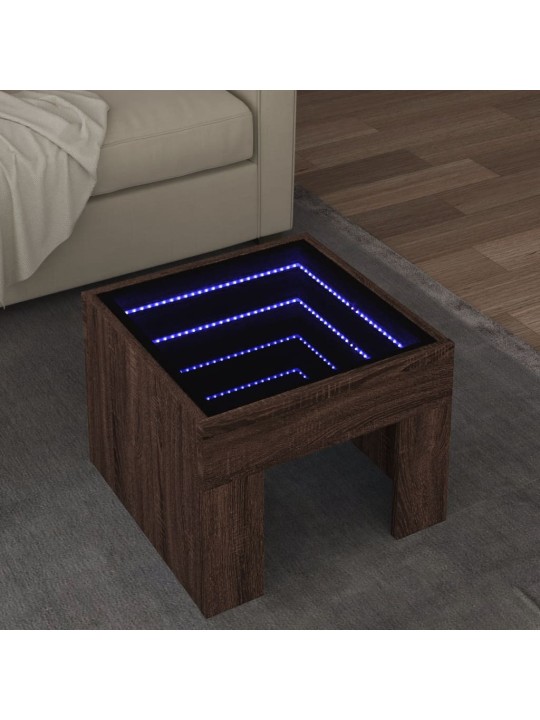 Sohvapöytä Infinity LED-valoilla ruskea tammi 40x40x30 cm