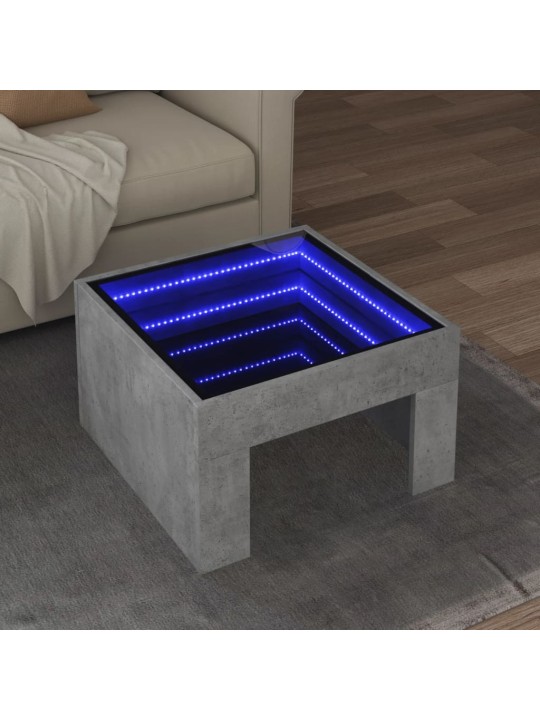 Sohvapöytä Infinity LED-valoilla betoninharmaa 50x50x30 cm