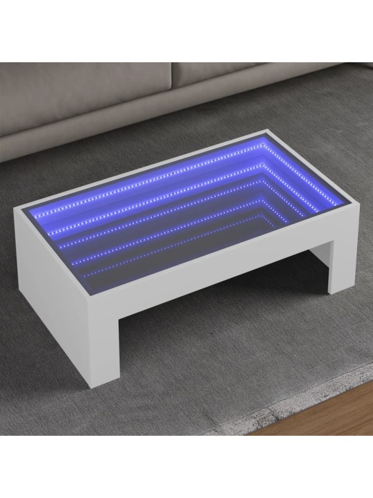 Sohvapöytä Infinity LED-valoilla valkoinen 90x50x30 cm