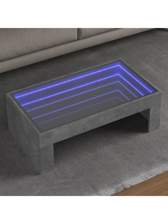 Sohvapöytä Infinity LED-valoilla betoninharmaa 90x50x30 cm