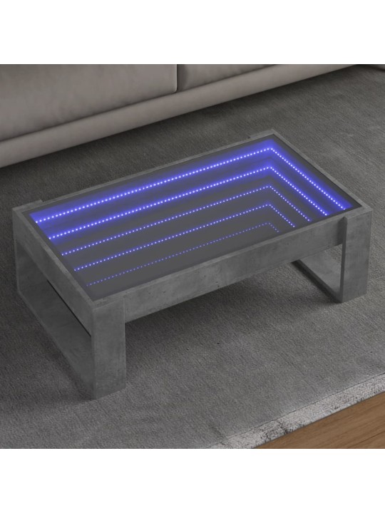 Sohvapöytä Infinity LED-valoilla betoninharmaa 90x53x30 cm