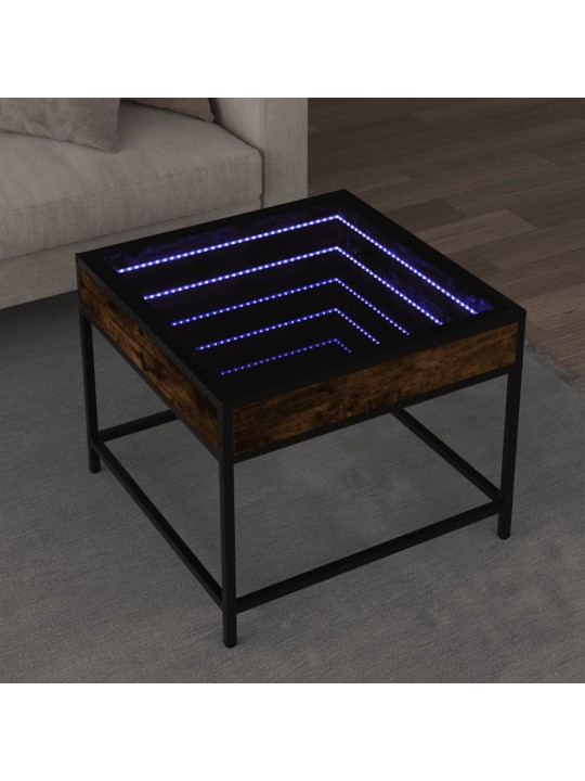 sohvapöytä Infinity LED-valoilla savutammi 50x50x41 cm