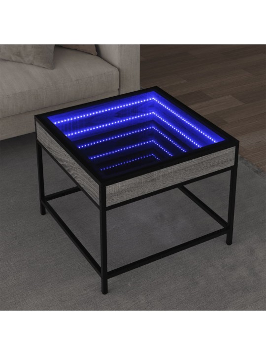 sohvapöytä Infinity LED-valoilla harmaa Sonoma 50x50x41 cm