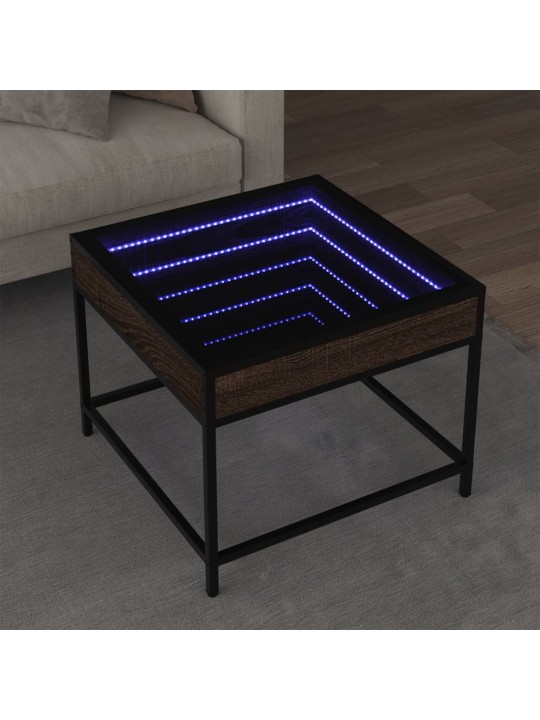 sohvapöytä Infinity LED-valoilla ruskea tammi 50x50x41 cm