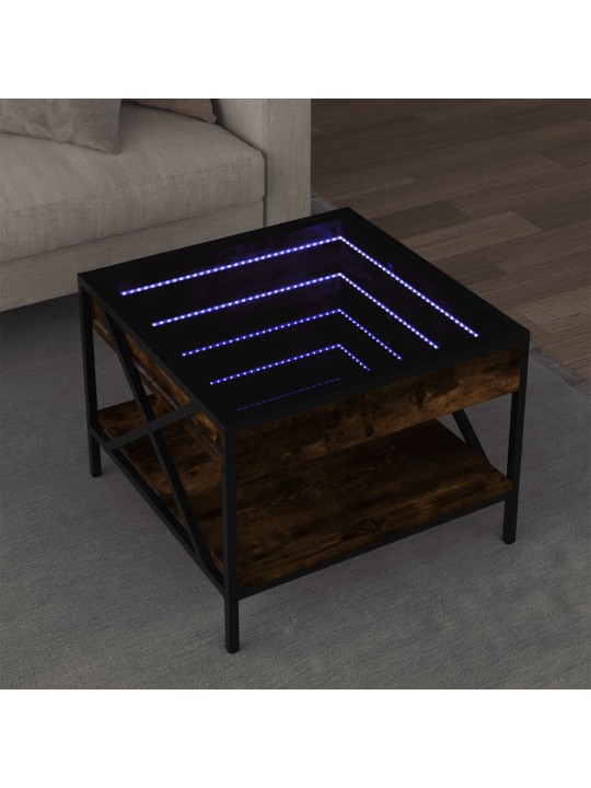 sohvapöytä Infinity LED-valoilla savutammi 50x50x38 cm