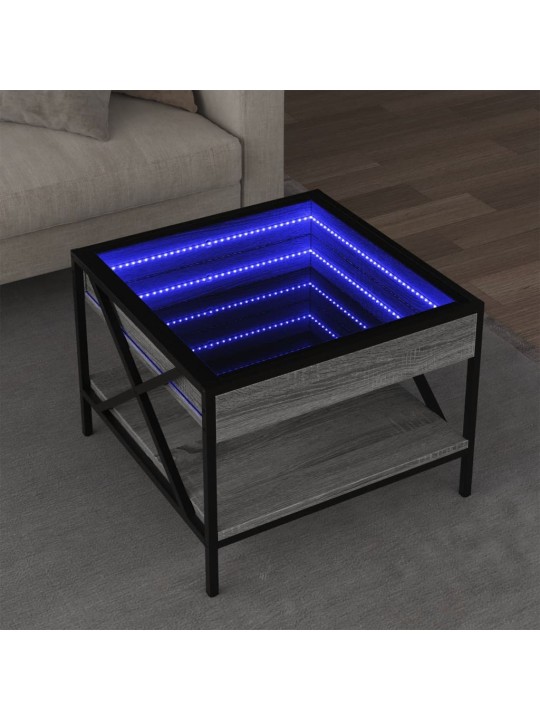 sohvapöytä Infinity LED-valoilla harmaa Sonoma 50x50x38 cm