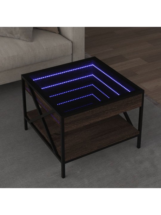 sohvapöytä Infinity LED-valoilla ruskea tammi 50x50x38 cm