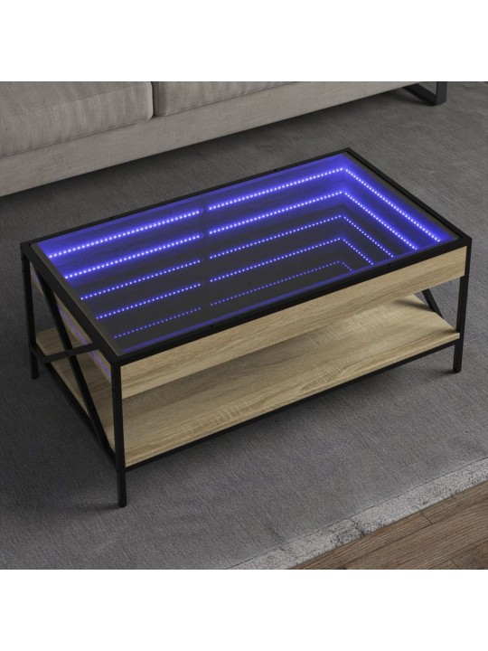 sohvapöytä Infinity LED-valoilla Sonoma-tammi 90x50x38 cm