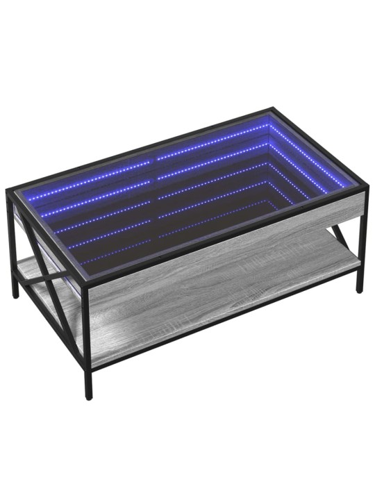 sohvapöytä Infinity LED-valoilla harmaa Sonoma 90x50x38 cm