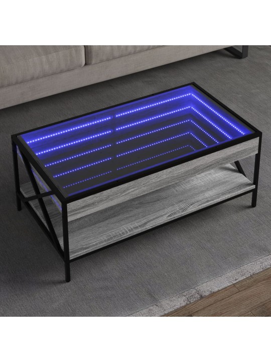 sohvapöytä Infinity LED-valoilla harmaa Sonoma 90x50x38 cm