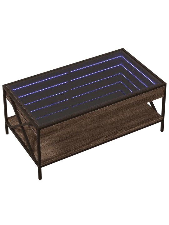 sohvapöytä Infinity LED-valoilla ruskea tammi 90x50x38 cm