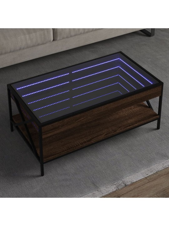 sohvapöytä Infinity LED-valoilla ruskea tammi 90x50x38 cm