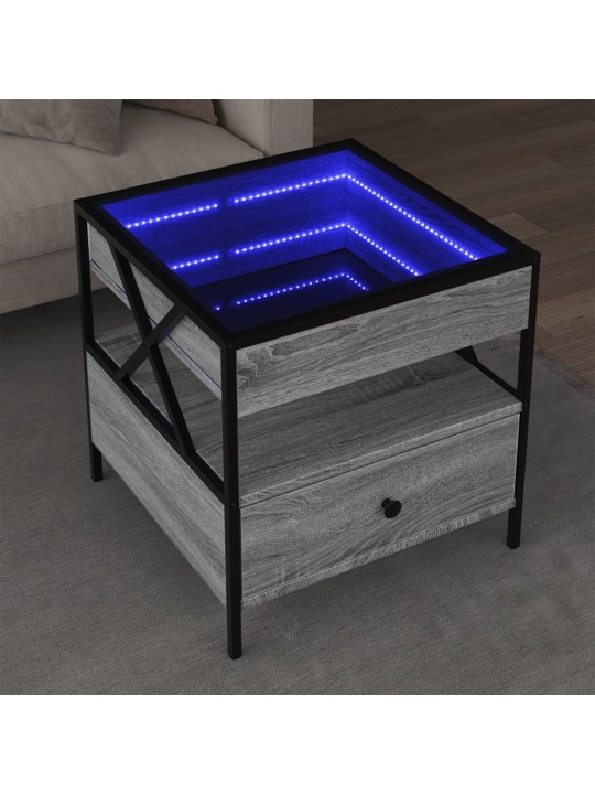 sohvapöytä Infinity LED-valoilla harmaa Sonoma 50x50x51 cm