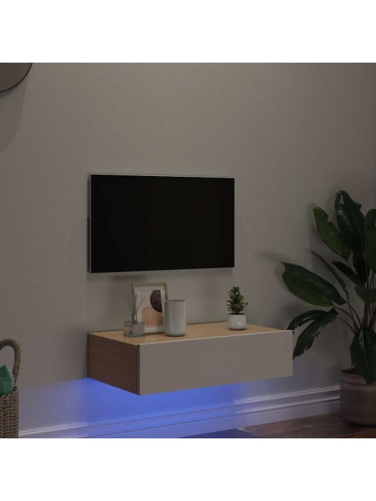 TV-taso LED-valoilla valkoinen 60x35x15,5 cm