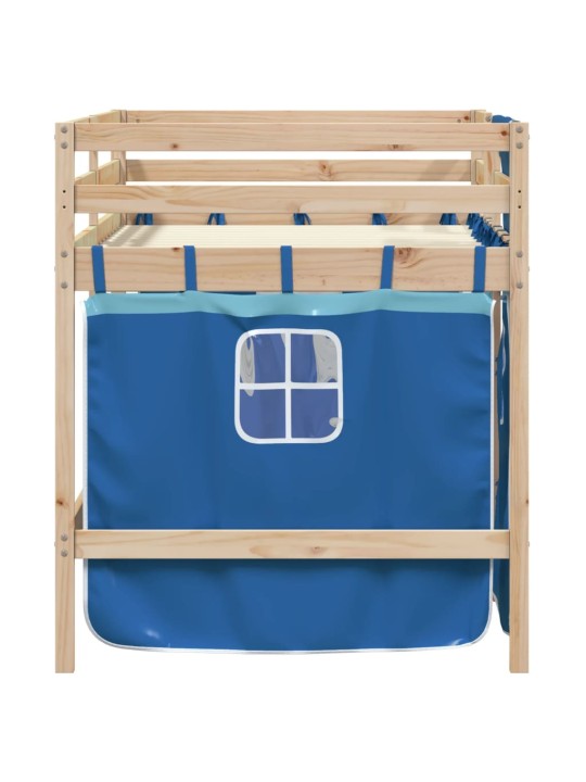 Lasten parvisänky verhoilla sininen 90x190 cm täysi mänty