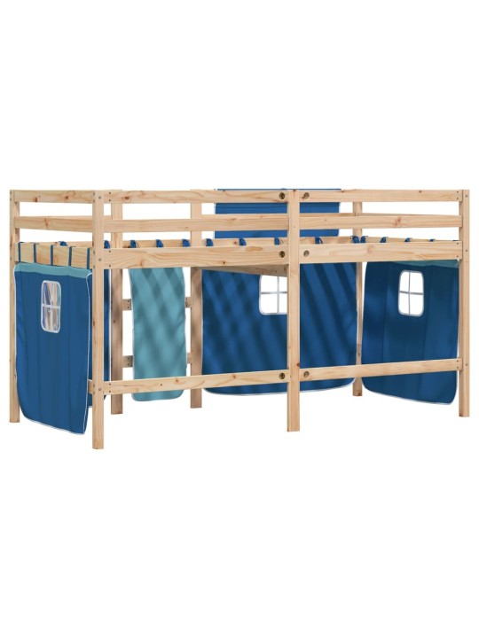 Lasten parvisänky verhoilla sininen 90x190 cm täysi mänty