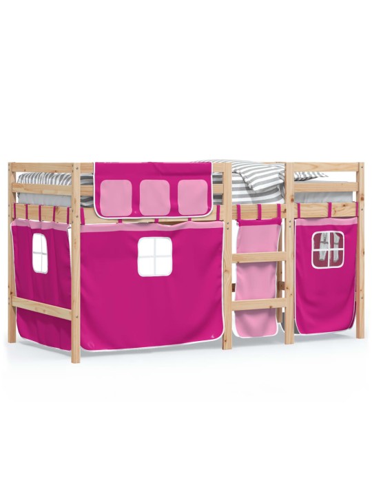 Lasten parvisänky verhoilla pinkki 90x190 cm täysi mänty