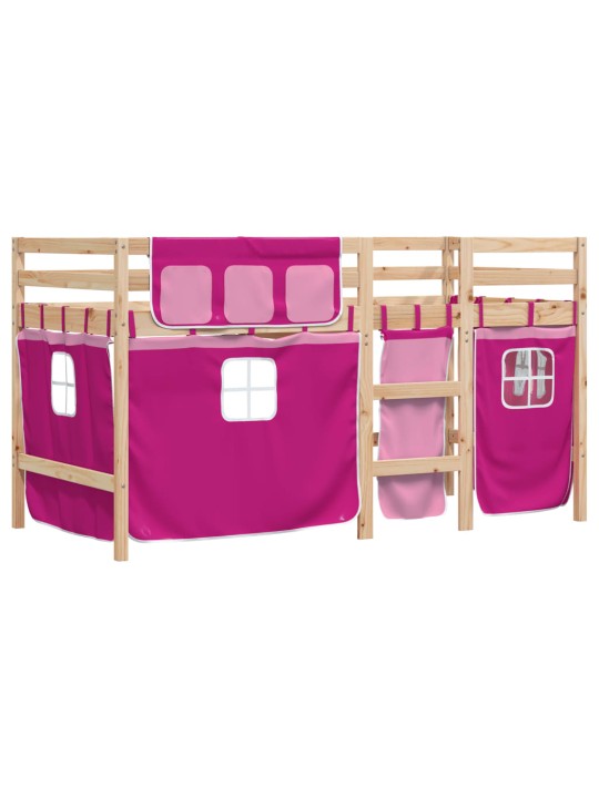 Lasten parvisänky verhoilla pinkki 90x190 cm täysi mänty