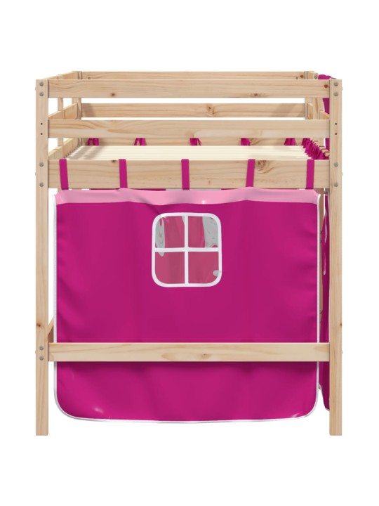 Lasten parvisänky verhoilla pinkki 90x190 cm täysi mänty