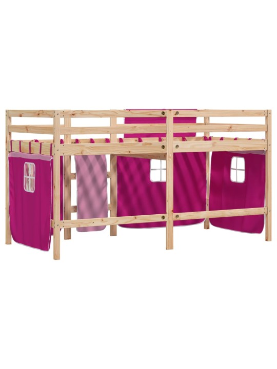 Lasten parvisänky verhoilla pinkki 90x190 cm täysi mänty