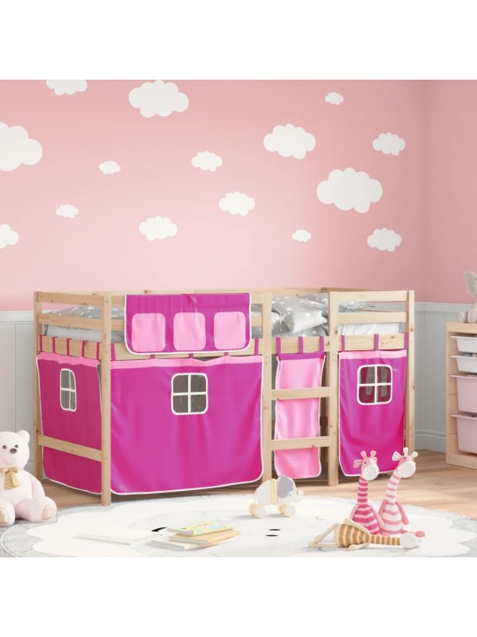 Lasten parvisänky verhoilla pinkki 90x190 cm täysi mänty